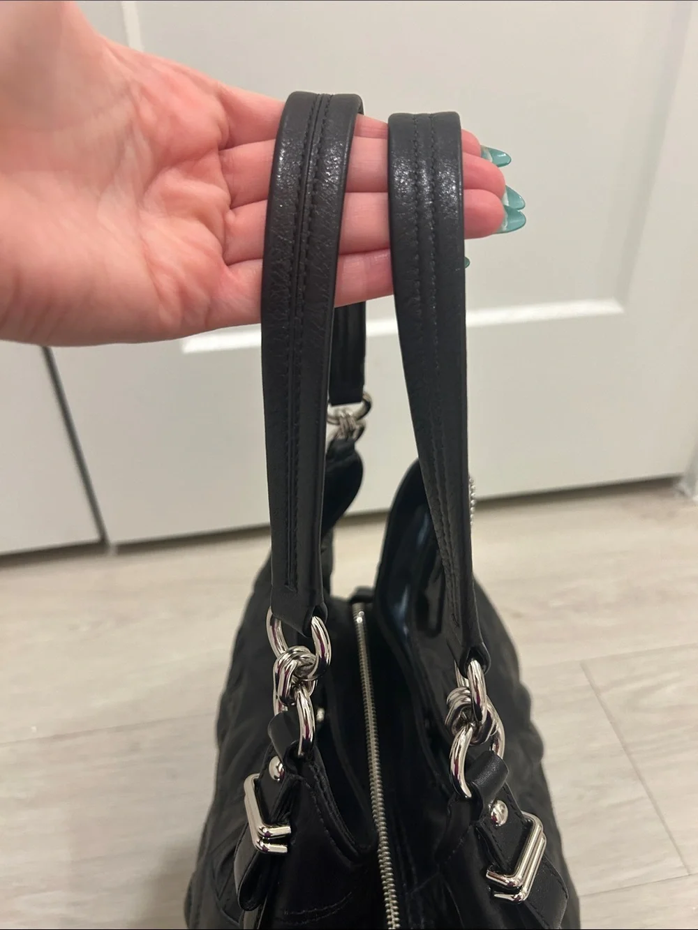 Coach (EUC) Madison Op Art Maggie Embellished Leather Shoulder Bag